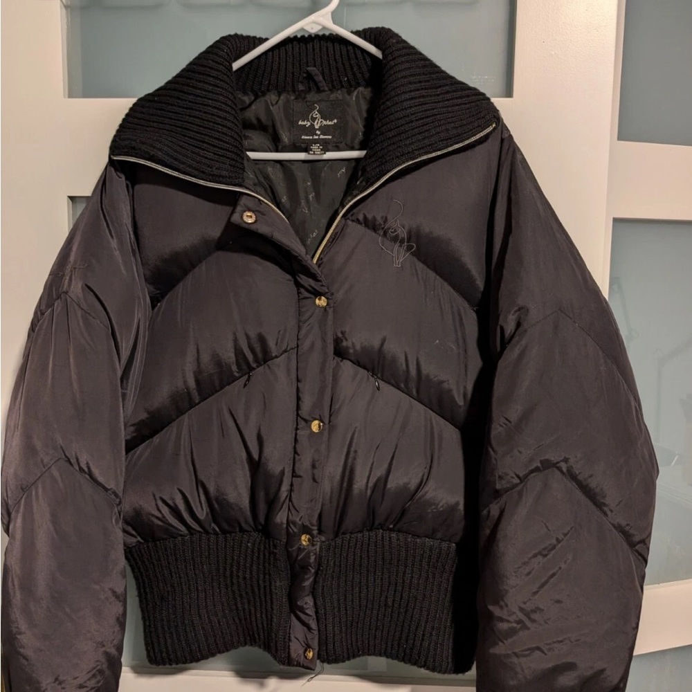 Kimora Baby Phat women Thick Black Winter Size L Bomber Puffer Down Jacket WARM!